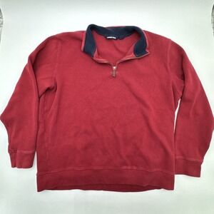 Lands End Mens Large Sweatshirt Maroon Long Sleeve 2Xl Stretch Casual 1/4 Zip